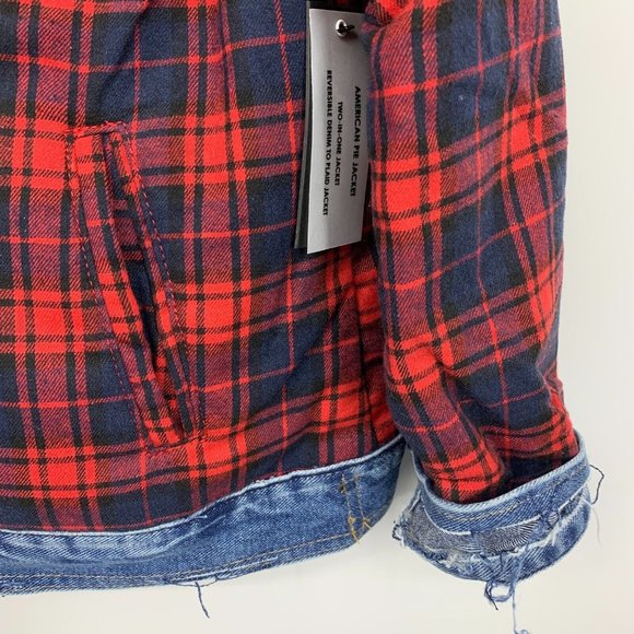 Blank NYC Reversible Jacket Plaid Denim Red Blue American Pie - Picture 9 of 16
